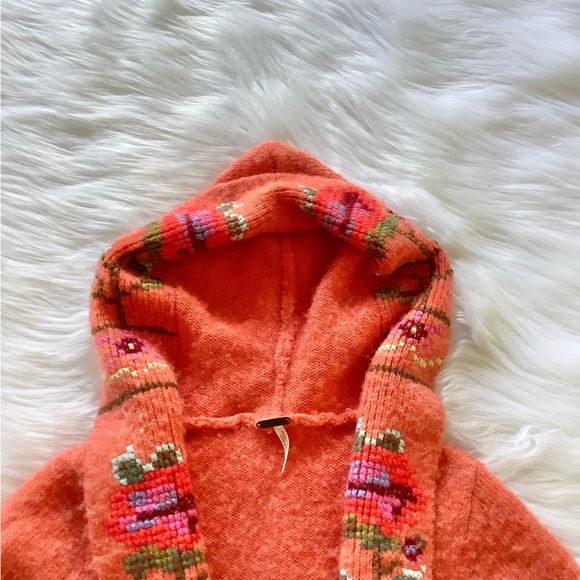 Free People Orange Hooded Cross Stitch Open Front Sweater - Picture 3 of 7